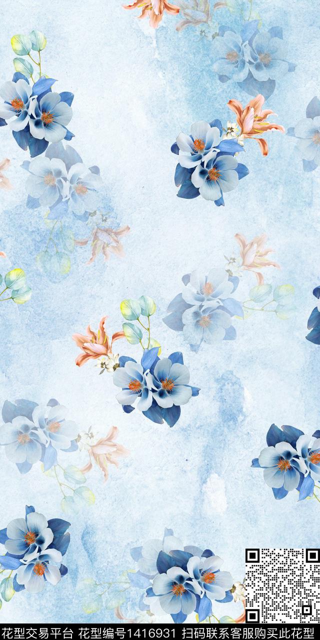 女装花卉大花数码印花华亿平台下载（图片编号: 1416931） - 瓦栏（Walan）