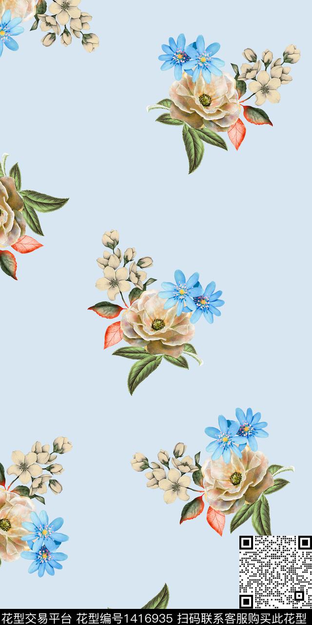 女装花卉大花数码印花华亿平台下载（图片编号: 1416935） - 瓦栏（Walan）