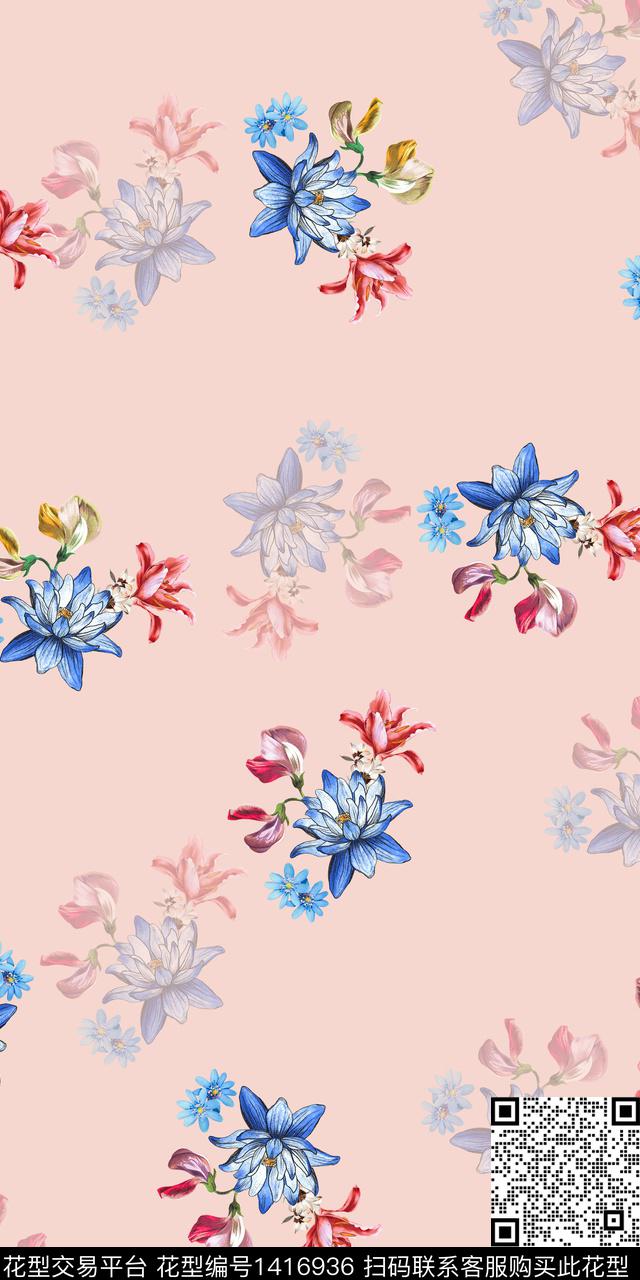 女装花卉大花数码印花华亿平台下载（图片编号: 1416936） - 瓦栏（Walan）