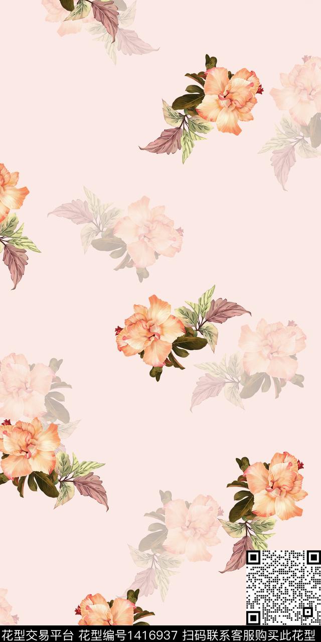 女装花卉大花数码印花华亿平台下载（图片编号: 1416937） - 瓦栏（Walan）