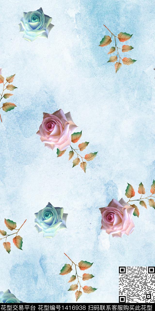 女装花卉大花数码印花华亿平台下载（图片编号: 1416938） - 瓦栏（Walan）