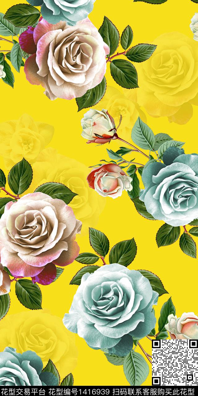 女装花卉大花数码印花华亿平台下载（图片编号: 1416939） - 瓦栏（Walan）