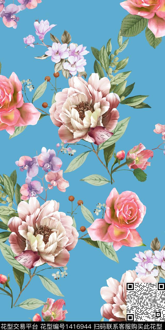 女装花卉大花数码印花华亿平台下载（图片编号: 1416944） - 瓦栏（Walan）