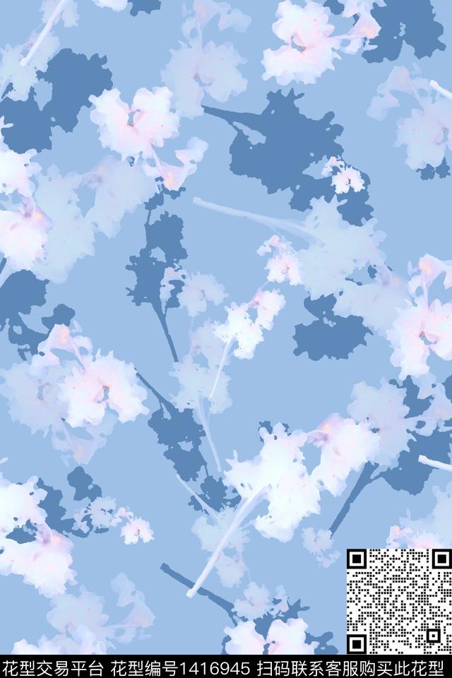 抽象花卉清爽底花卉雪纺传统印花华亿平台下载（图片编号: 1416945） - 瓦栏（Walan）