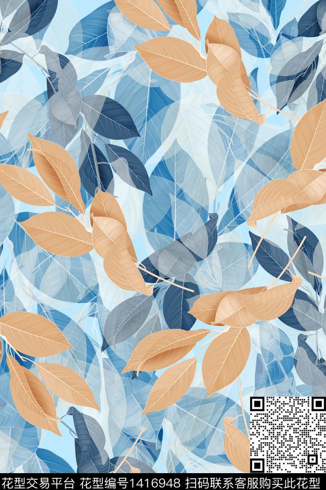 抽象花卉清爽底花卉大牌风数码印花华亿平台下载（图片编号: 1416948） - 瓦栏（Walan）