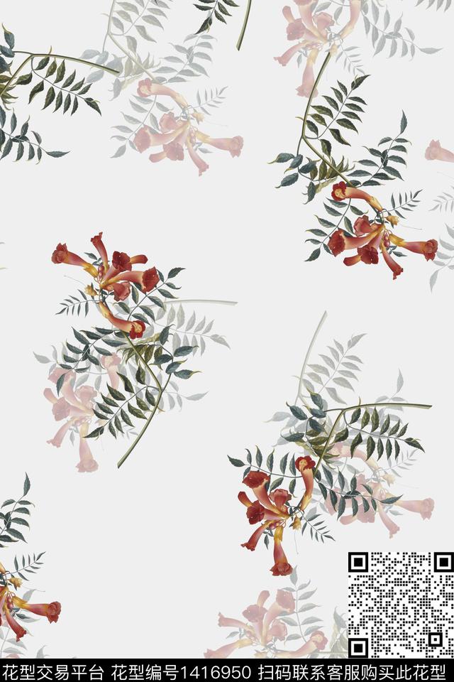 绿植树叶水彩清爽底花卉传统印花华亿平台下载（图片编号: 1416950） - 瓦栏（Walan）