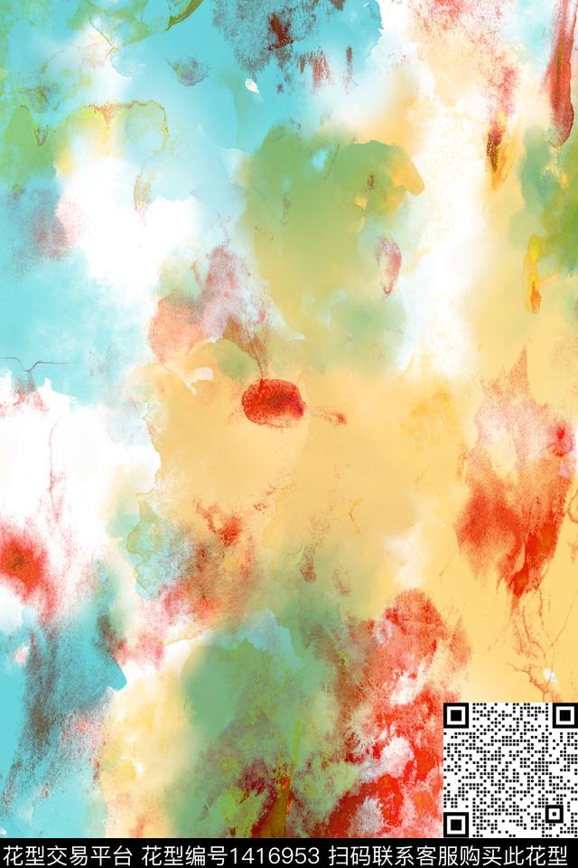 肌理水彩抽象花卉数码印花华亿平台下载（图片编号: 1416953） - 瓦栏（Walan）
