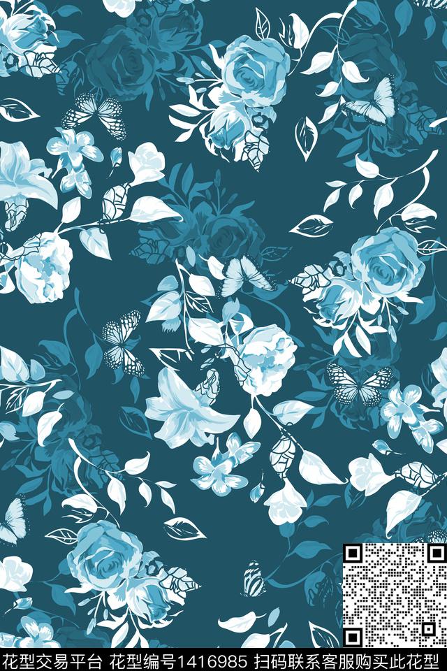 花卉蝴蝶花卉大牌风数码印花华亿平台下载（图片编号: 1416985） - 瓦栏（Walan）