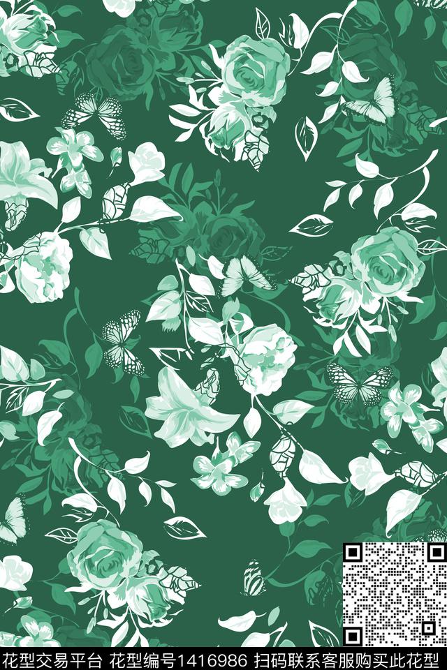 花卉蝴蝶花卉大牌风数码印花华亿平台下载（图片编号: 1416986） - 瓦栏（Walan）