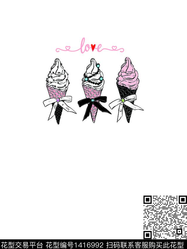 字母冰激凌定位花数码印花华亿平台下载（图片编号: 1416992） - 瓦栏（Walan）