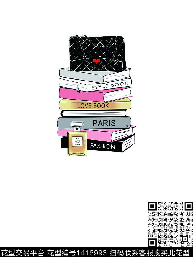 时尚书本定位花数码印花华亿平台下载（图片编号: 1416993） - 瓦栏（Walan）