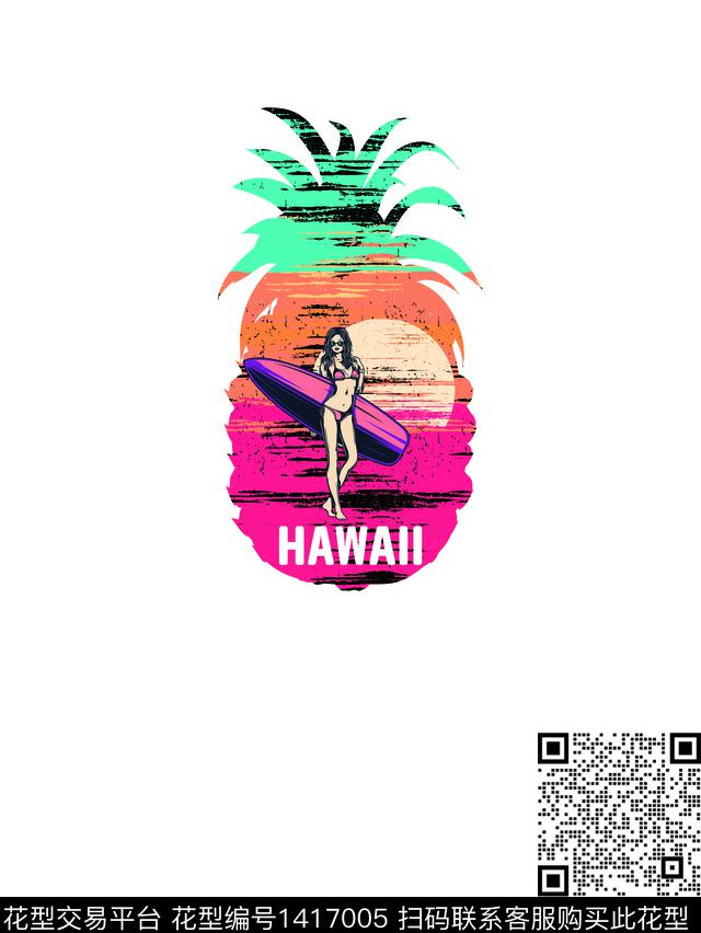 菠萝热带华亿平台定位花传统印花华亿平台下载（图片编号: 1417005） - 瓦栏（Walan）