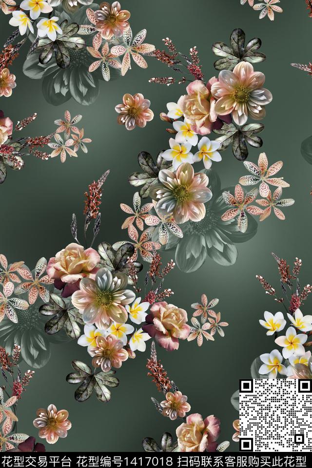 花卉外贸花朦胧阴影数码印花华亿平台下载（图片编号: 1417018） - 瓦栏（Walan）