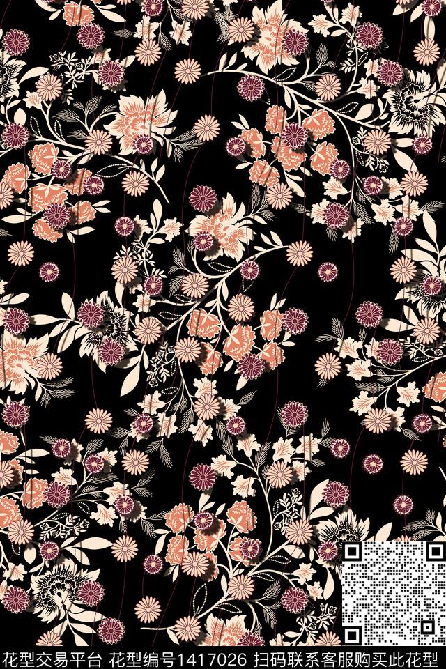 花卉小碎花纸片花传统印花华亿平台下载（图片编号: 1417026） - 瓦栏（Walan）