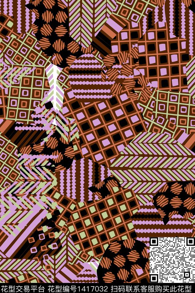 几何传统纹样满版散花传统印花华亿平台下载（图片编号: 1417032） - 瓦栏（Walan）