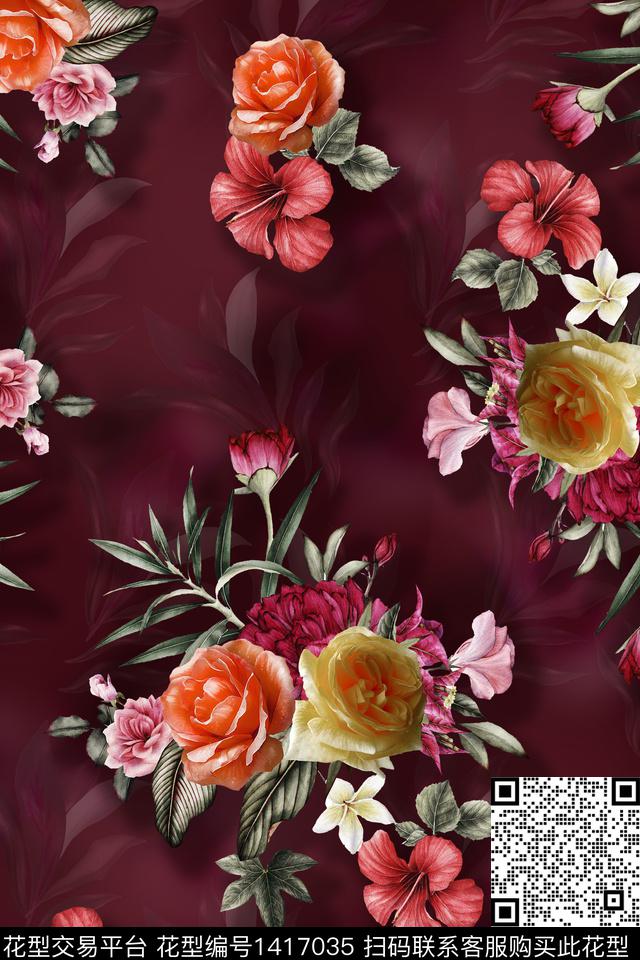 花卉大花中老年数码印花华亿平台下载（图片编号: 1417035） - 瓦栏（Walan）