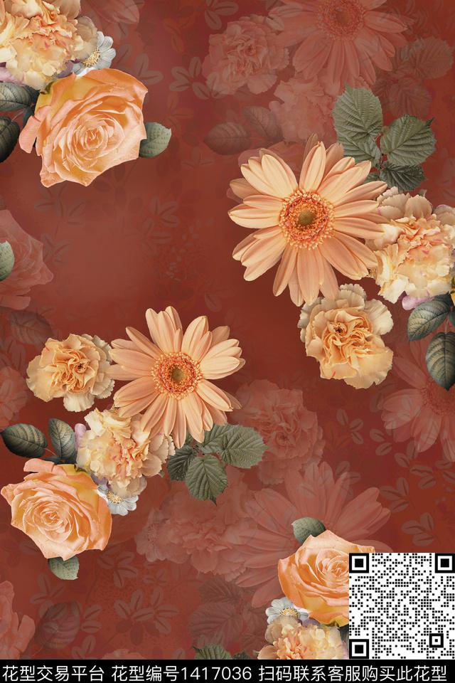 花卉大花中老年数码印花华亿平台下载（图片编号: 1417036） - 瓦栏（Walan）