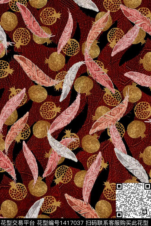 羽毛民族风满版散花数码印花华亿平台下载（图片编号: 1417037） - 瓦栏（Walan）