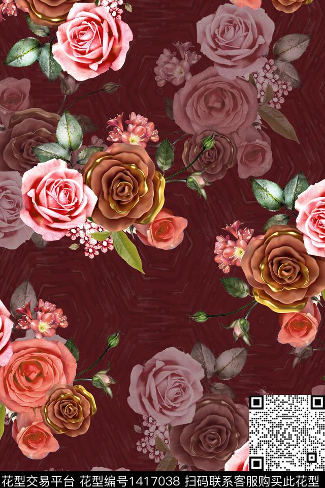 花卉大花中老年数码印花华亿平台下载（图片编号: 1417038） - 瓦栏（Walan）