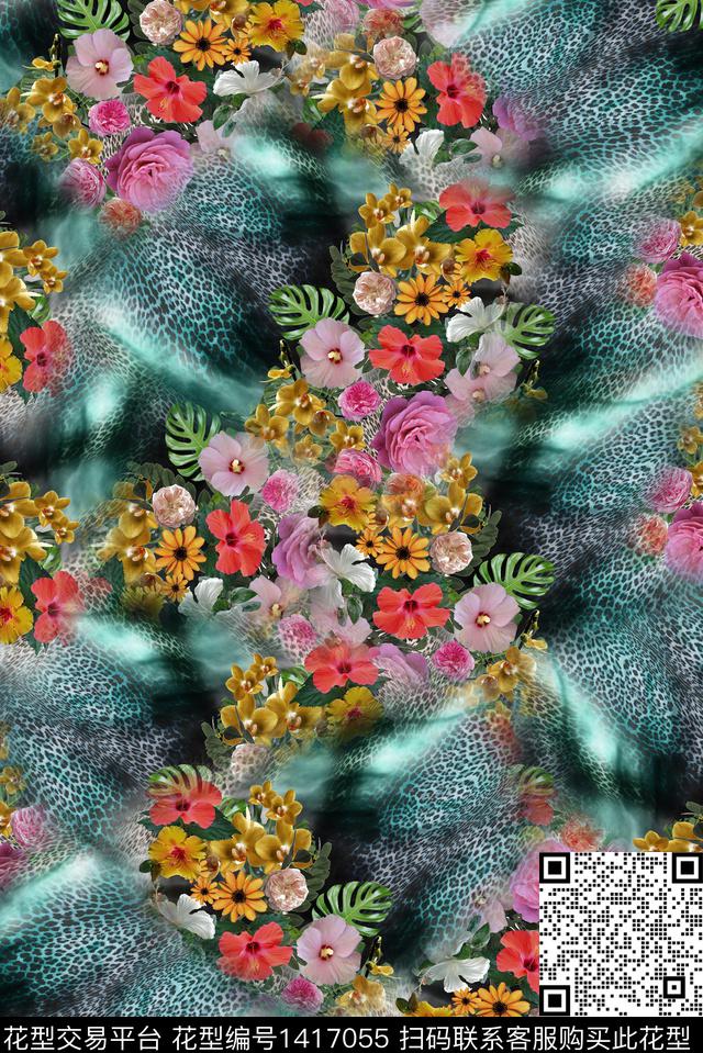 肌理复古水彩花卉数码印花华亿平台下载（图片编号: 1417055） - 瓦栏（Walan）