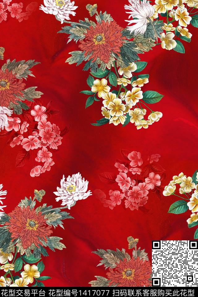 香云纱中国风中老年数码印花华亿平台下载（图片编号: 1417077） - 瓦栏（Walan）