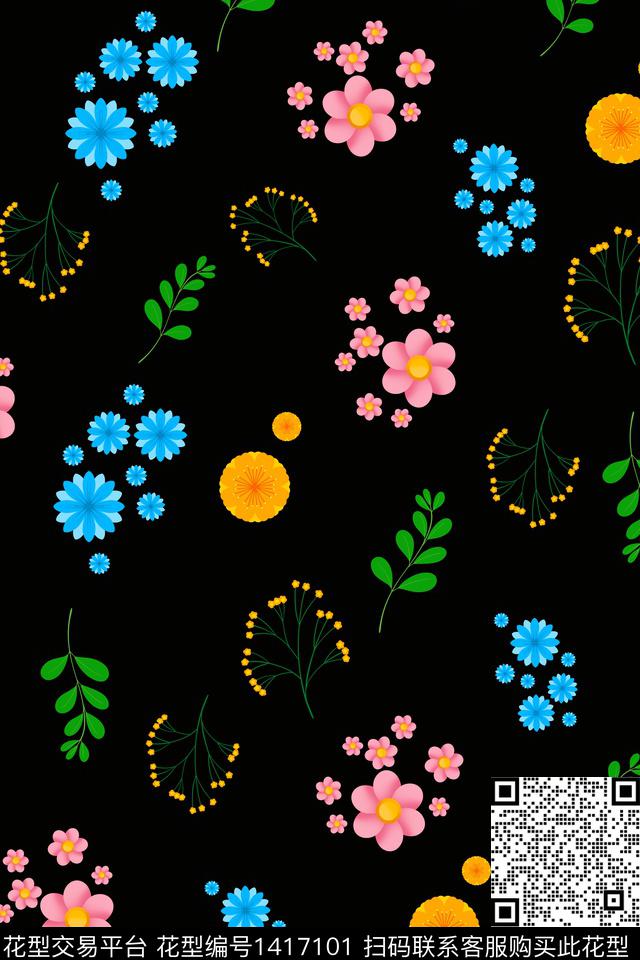 花卉手绘小碎花数码印花华亿平台下载（图片编号: 1417101） - 瓦栏（Walan）