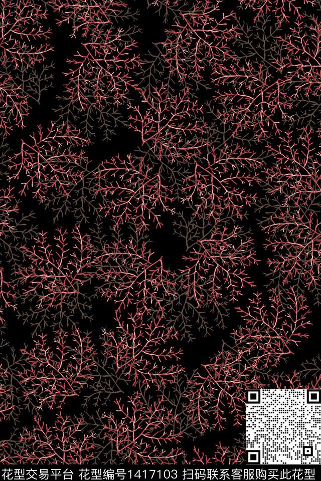 黑底花卉民族风花卉数码印花华亿平台下载（图片编号: 1417103） - 瓦栏（Walan）