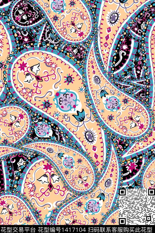 民族风佩斯利大牌风数码印花华亿平台下载（图片编号: 1417104） - 瓦栏（Walan）