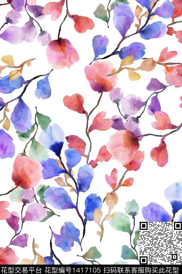 炫彩绿植树叶花卉数码印花华亿平台下载（图片编号: 1417105） - 瓦栏（Walan）