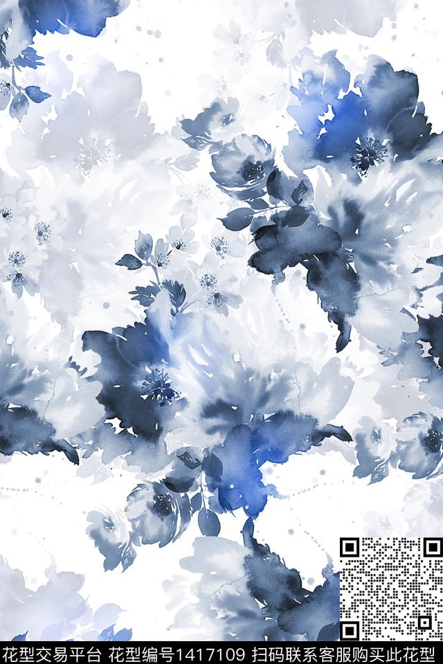 肌理抽象花卉大牌风数码印花华亿平台下载（图片编号: 1417109） - 瓦栏（Walan）