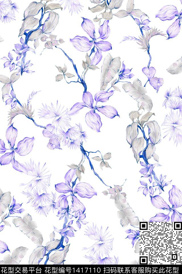 花卉大牌风小清新数码印花华亿平台下载（图片编号: 1417110） - 瓦栏（Walan）