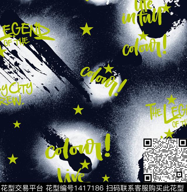 涂鸦字母抽象数码印花华亿平台下载（图片编号: 1417186） - 瓦栏（Walan）