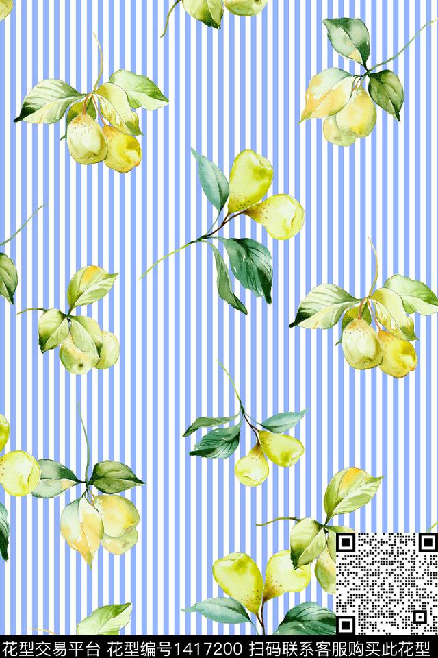 水果格子真丝数码印花华亿平台下载（图片编号: 1417200） - 瓦栏（Walan）