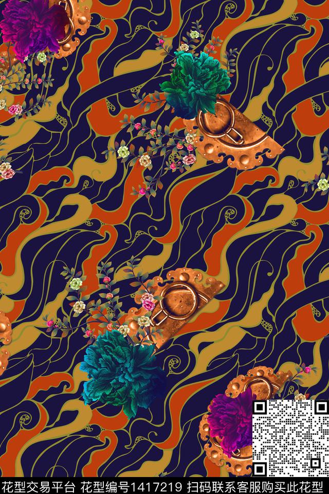花卉香云纱真丝数码印花华亿平台下载（图片编号: 1417219） - 瓦栏（Walan）