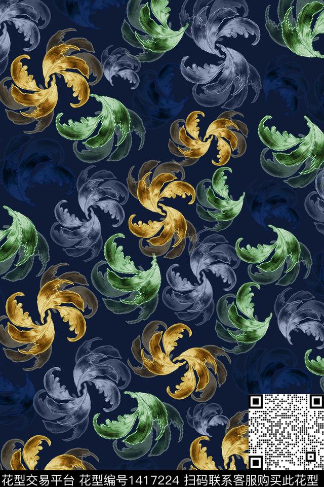花卉香云纱真丝数码印花华亿平台下载（图片编号: 1417224） - 瓦栏（Walan）