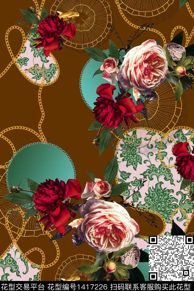 花卉香云纱真丝数码印花华亿平台下载（图片编号: 1417226） - 瓦栏（Walan）