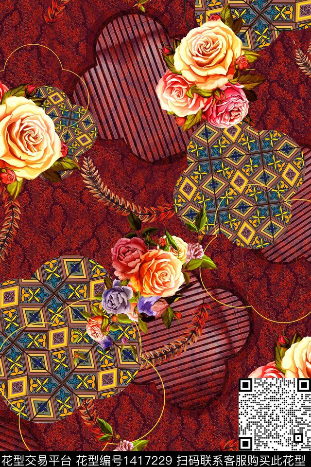 花卉香云纱真丝数码印花华亿平台下载（图片编号: 1417229） - 瓦栏（Walan）