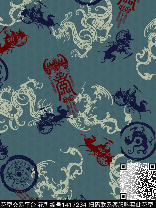 龙简约传统华亿平台数码印花华亿平台下载（图片编号: 1417234） - 瓦栏（Walan）