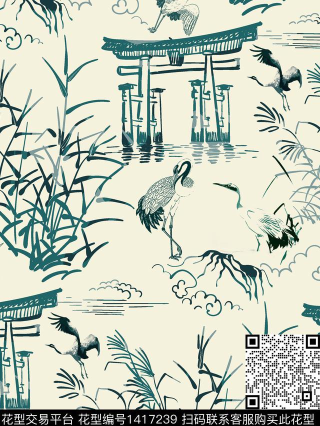 简约芦苇水墨风数码印花华亿平台下载（图片编号: 1417239） - 瓦栏（Walan）