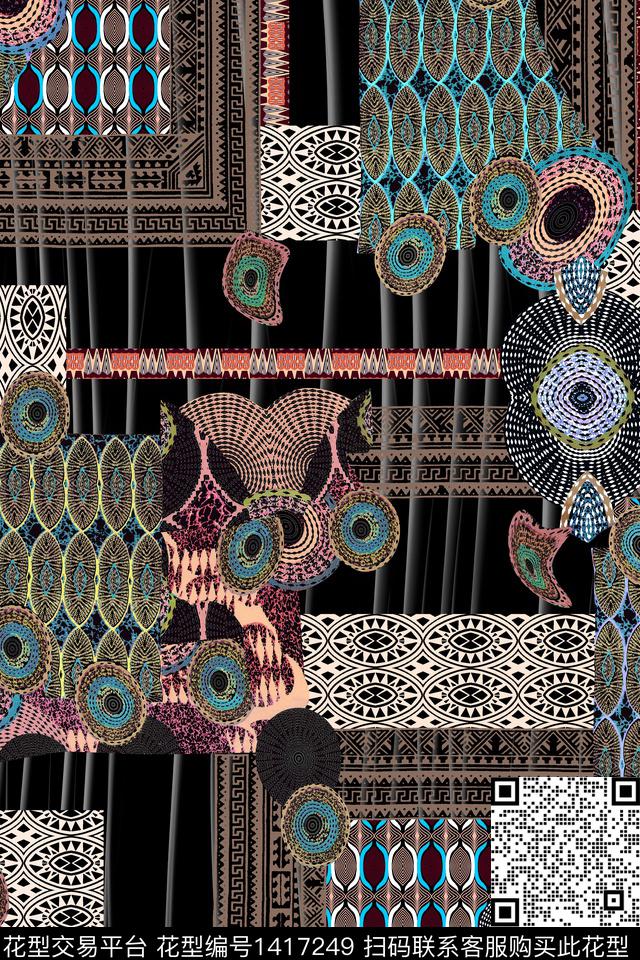 几何抽象民族风数码印花华亿平台下载（图片编号: 1417249） - 瓦栏（Walan）