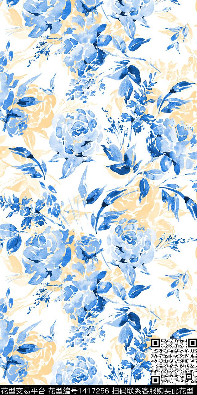 绿植树叶清爽底花卉大牌风传统印花华亿平台下载（图片编号: 1417256） - 瓦栏（Walan）
