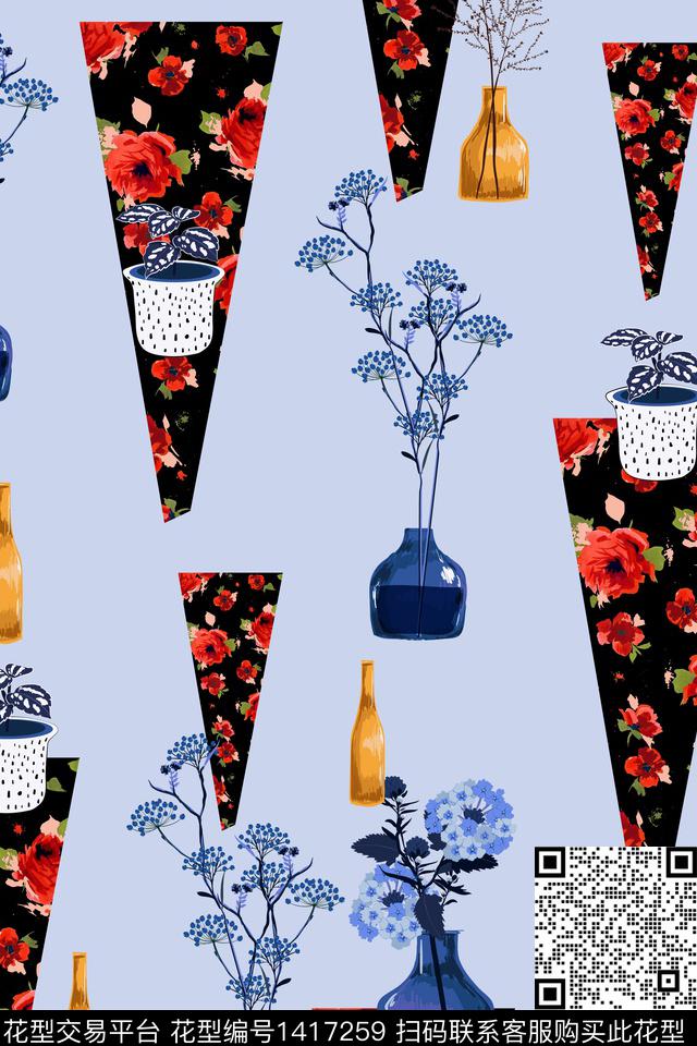 几何大牌风混合拼接传统印花华亿平台下载（图片编号: 1417259） - 瓦栏（Walan）