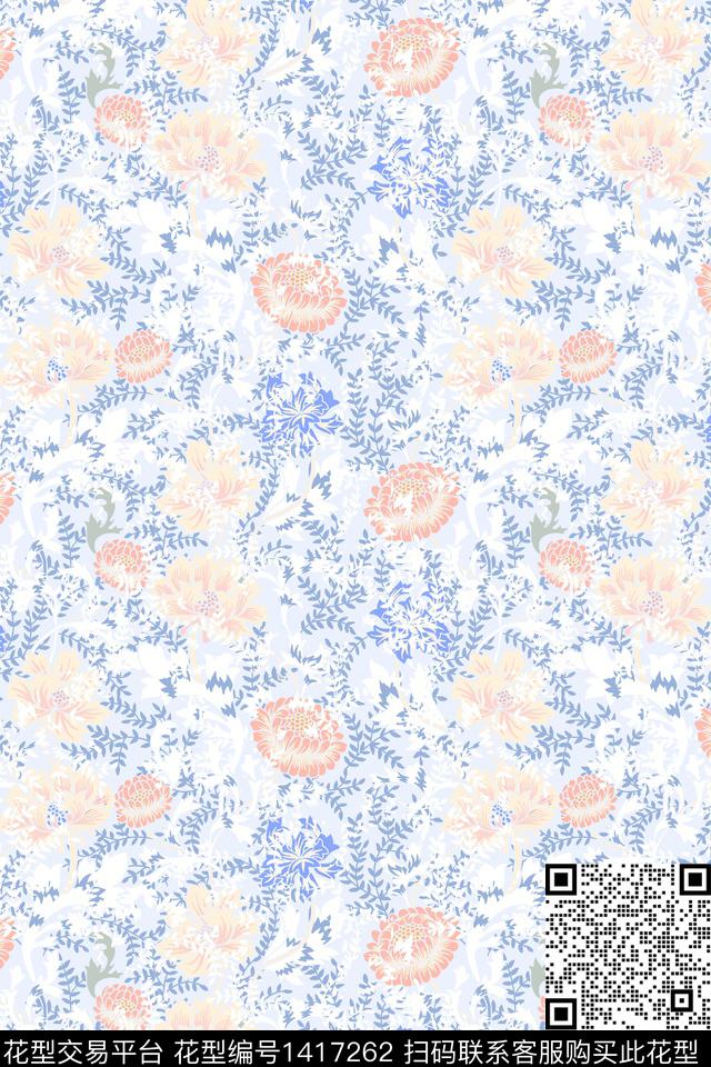 清爽底花卉雪纺大牌风传统印花华亿平台下载（图片编号: 1417262） - 瓦栏（Walan）