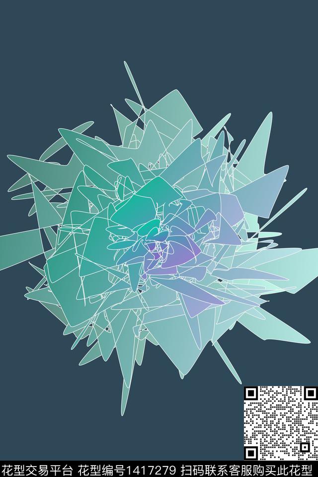 几何定位花艺术数码印花华亿平台下载（图片编号: 1417279） - 瓦栏（Walan）