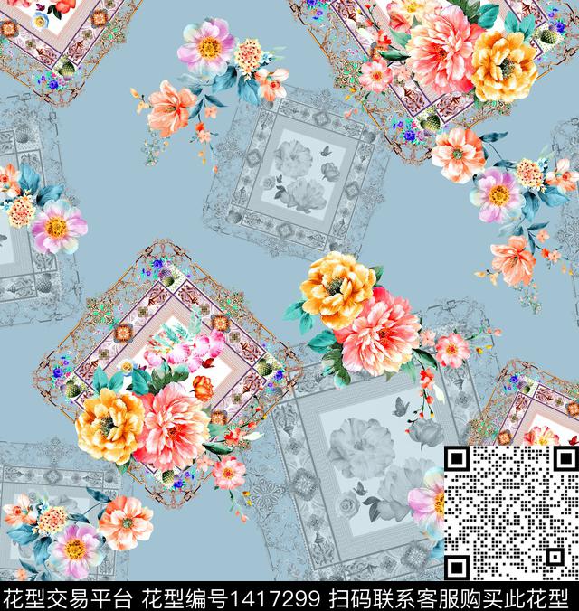 连衣裙时尚花卉数码印花华亿平台下载（图片编号: 1417299） - 瓦栏（Walan）