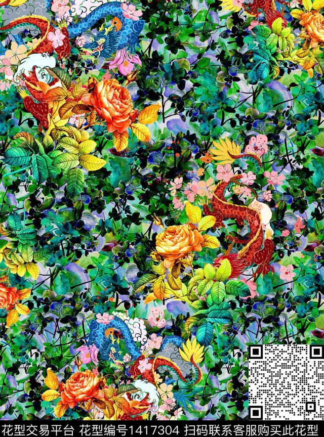 龙时尚花卉数码印花华亿平台下载（图片编号: 1417304） - 瓦栏（Walan）