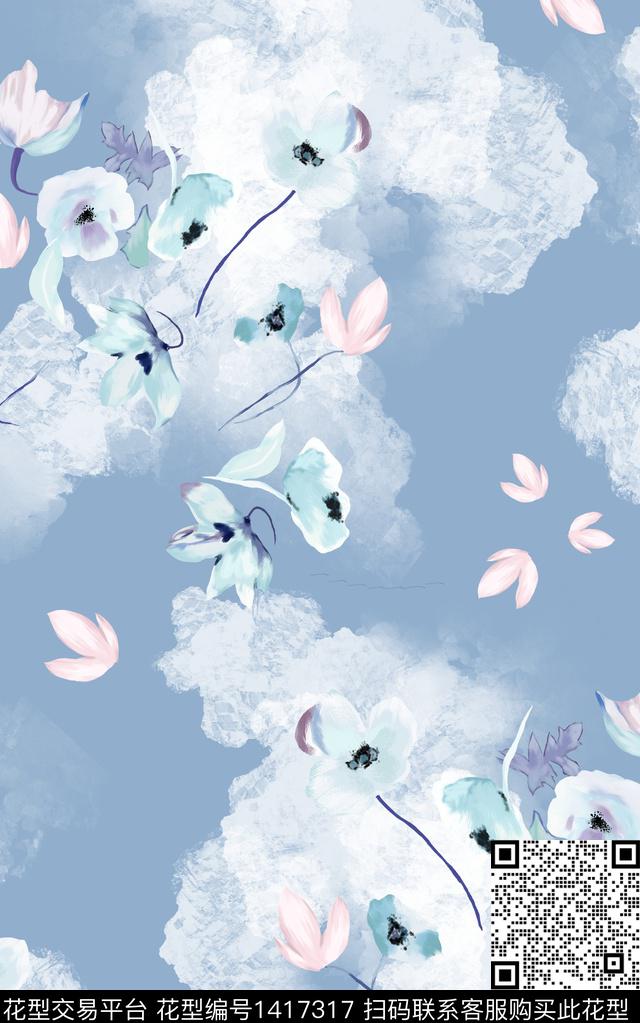 肌理抽象花卉朦胧花卉数码印花华亿平台下载（图片编号: 1417317） - 瓦栏（Walan）