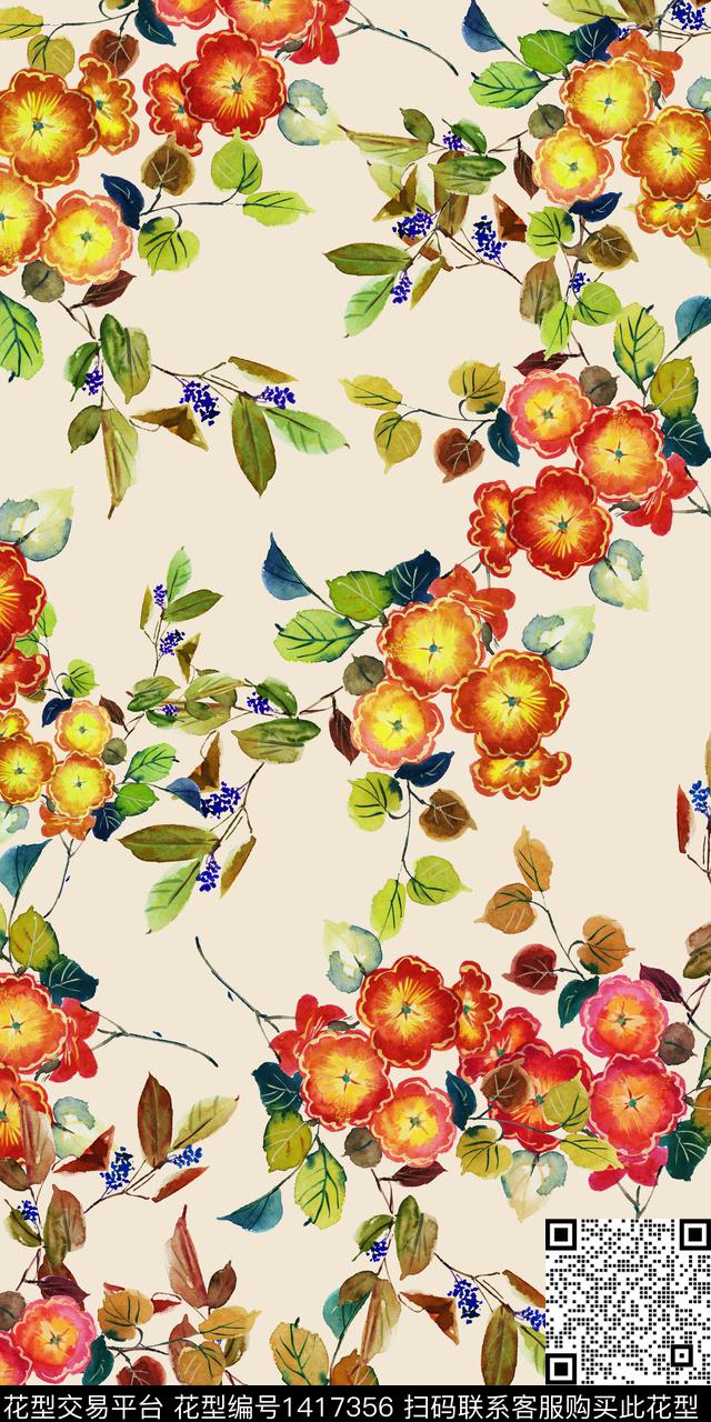 花卉植物小碎花数码印花华亿平台下载（图片编号: 1417356） - 瓦栏（Walan）