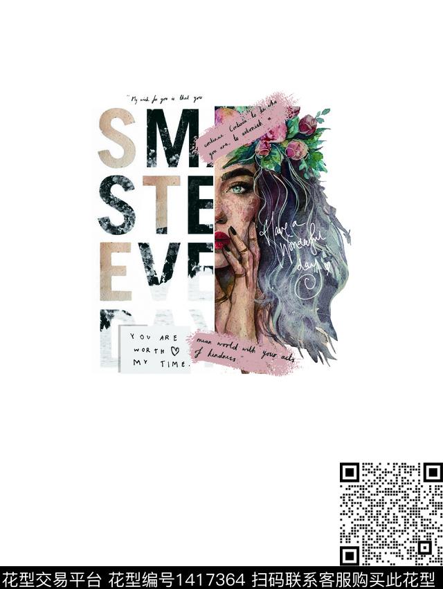 字母人物定位花数码印花华亿平台下载（图片编号: 1417364） - 瓦栏（Walan）