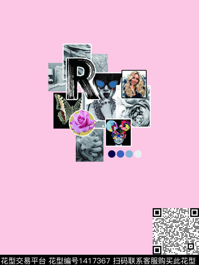 时尚混合拼接定位花数码印花华亿平台下载（图片编号: 1417367） - 瓦栏（Walan）